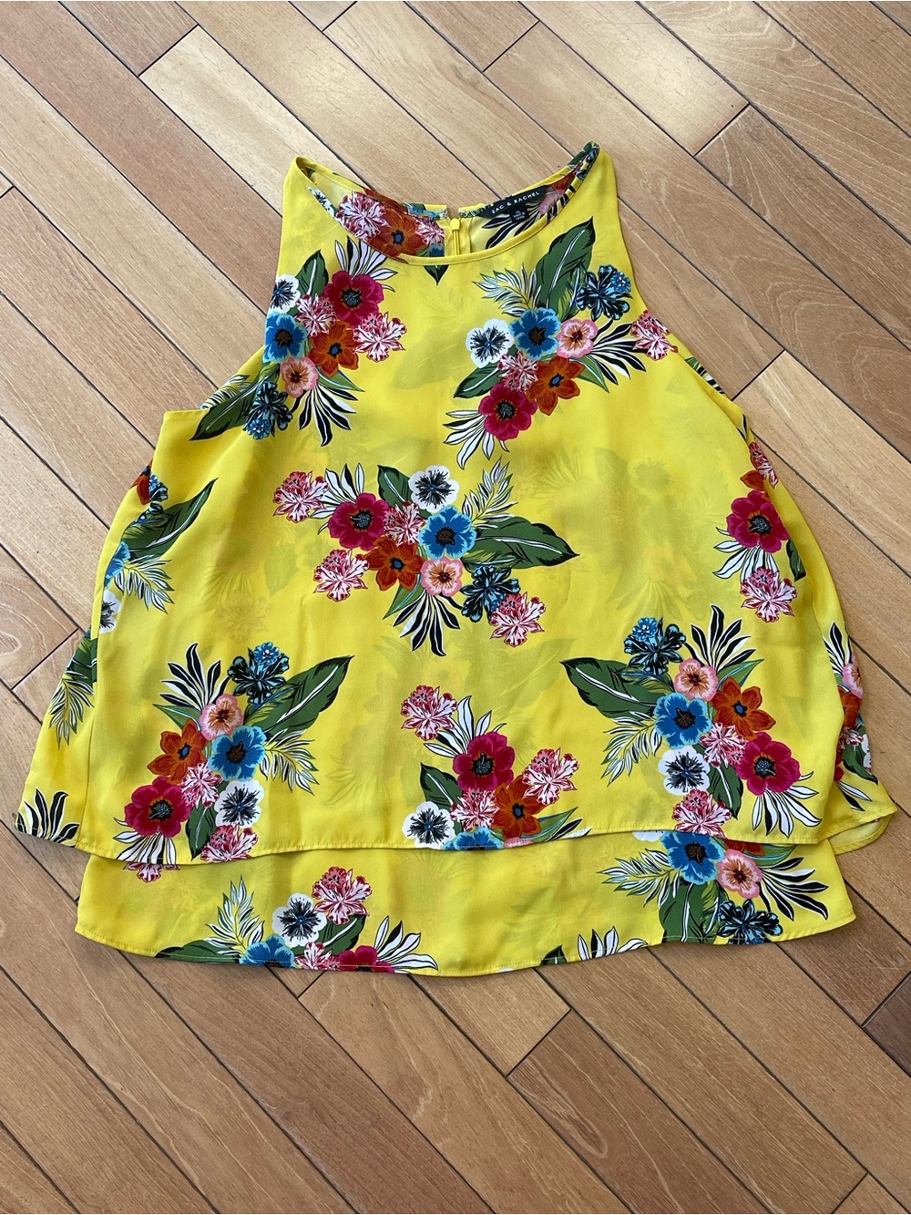 Zac & Rachel XL Yellow Floral Sleeveless Blouse Layered Tropical Tank Top